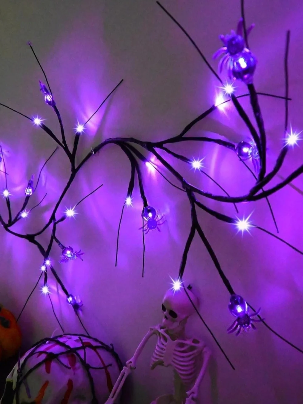 Purple Halloween Willow Branch String Lights - LED w/remote control - Unbranded